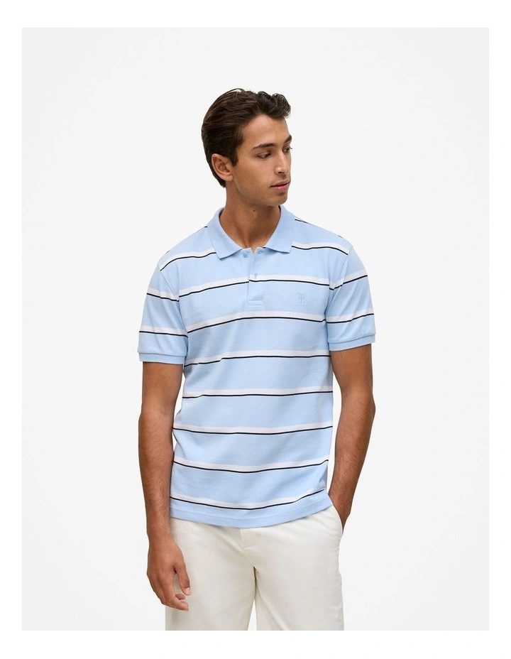 Cotton Pique Double Stripe Polo in Blue Marble image 1