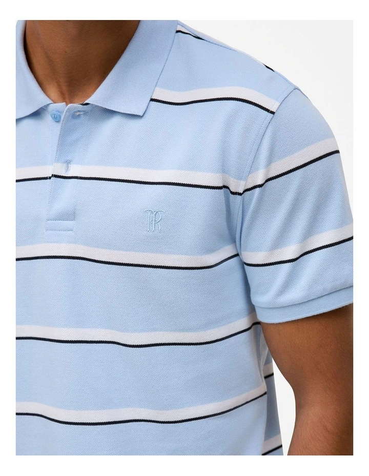 Cotton Pique Double Stripe Polo in Blue Marble image 3