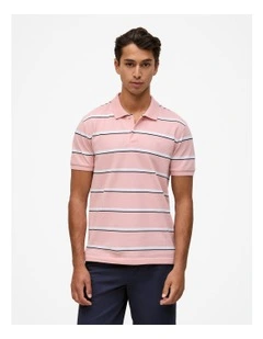 Cotton Pique Double Stripe Polo in Light Pink