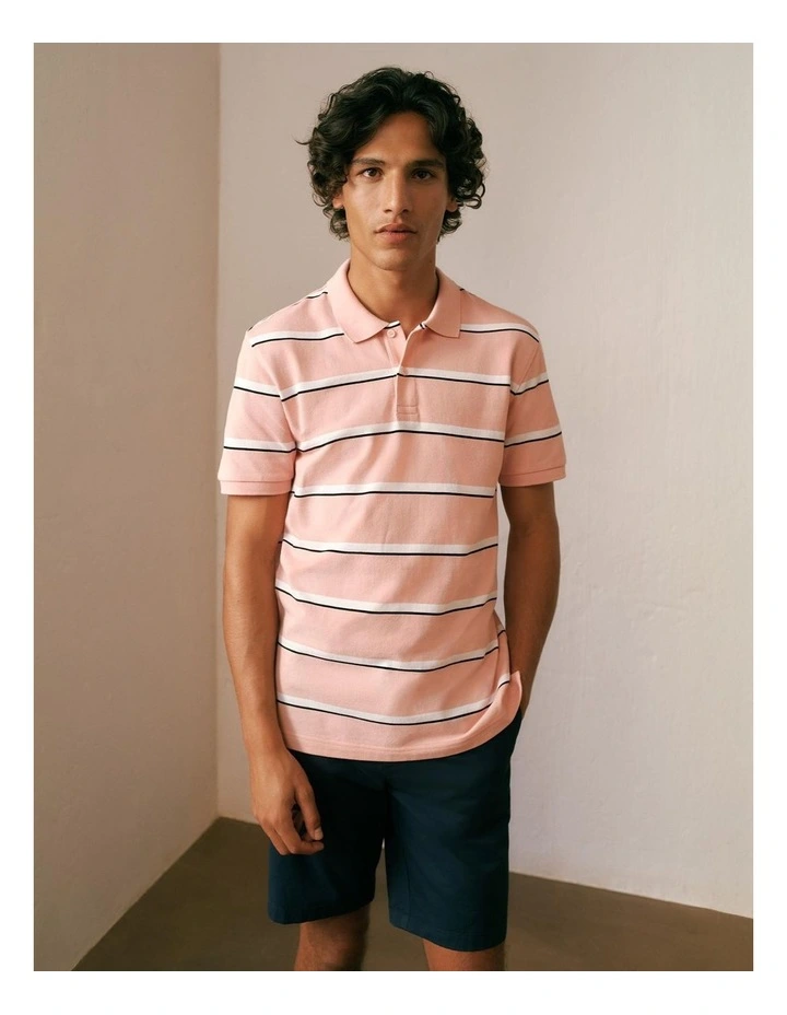Cotton Pique Double Stripe Polo in Light Pink image 2