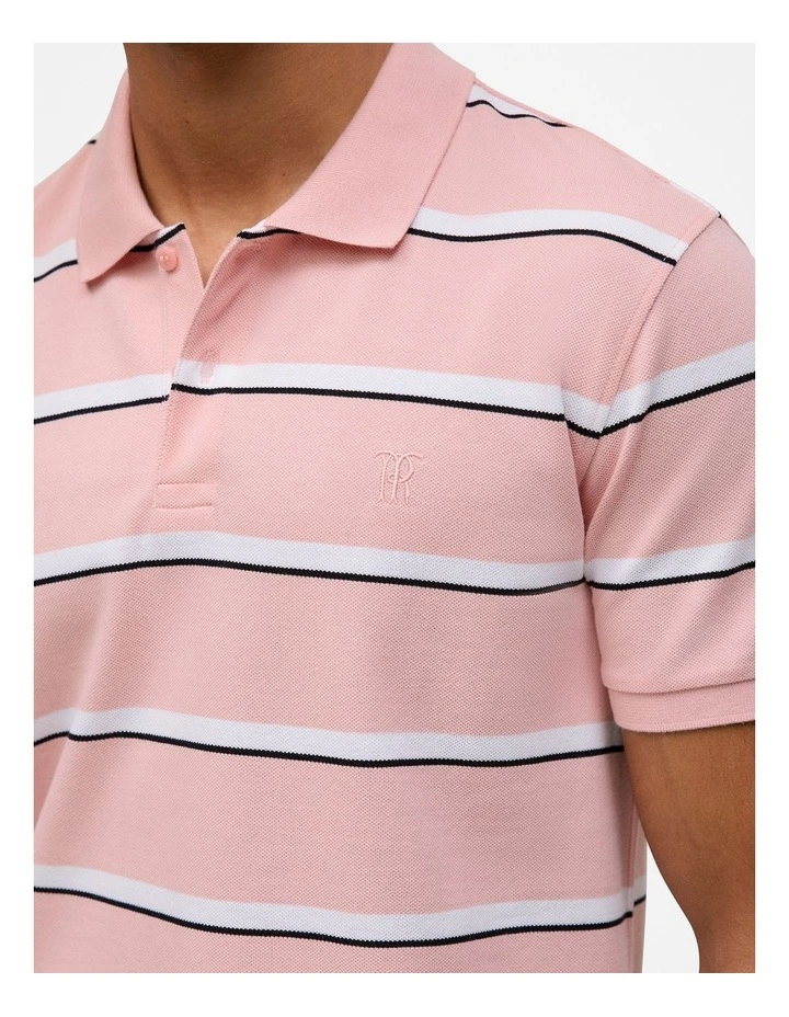 Cotton Pique Double Stripe Polo in Light Pink image 4