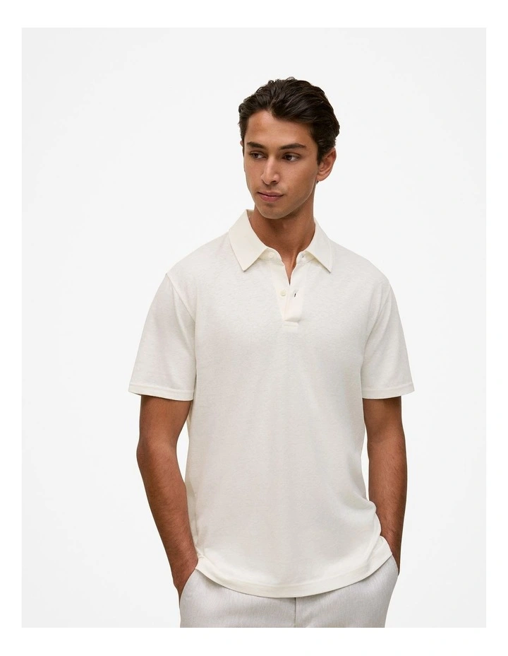Linen Cotton Jersey Polo in Parchment image 1