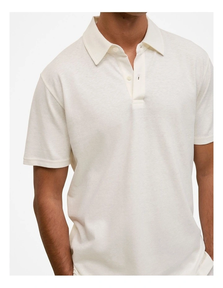 Linen Cotton Jersey Polo in Parchment image 3