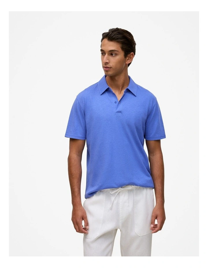 Linen Cotton Jersey Polo in Vivid Blue image 1