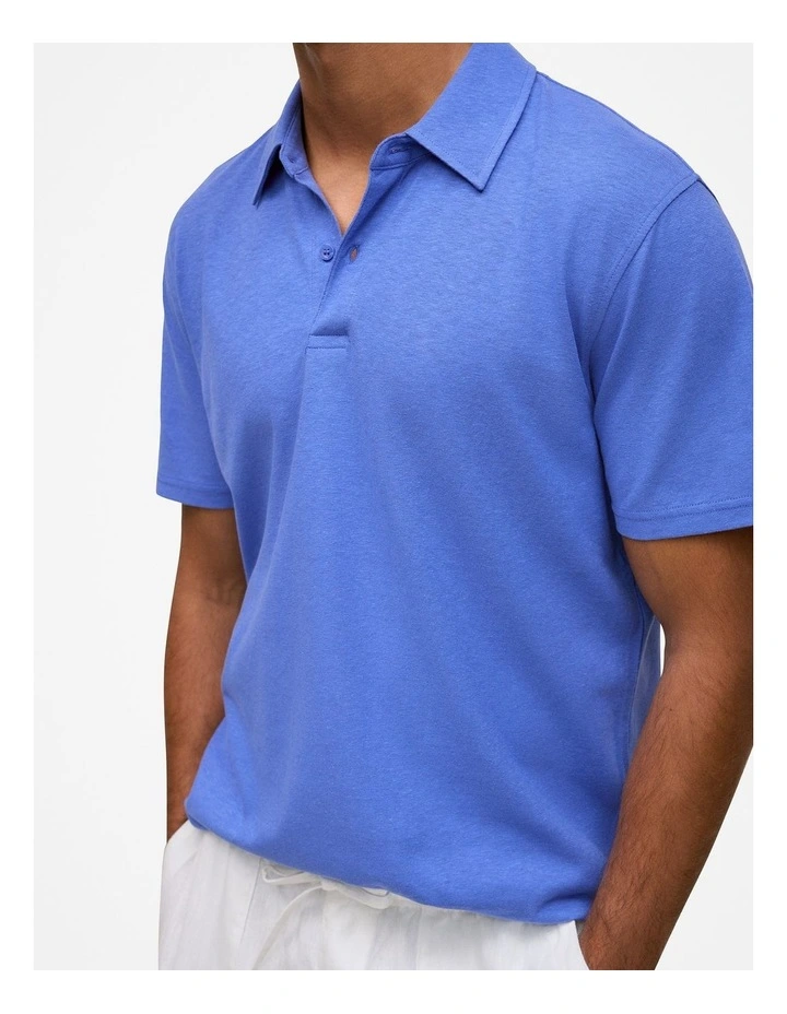 Linen Cotton Jersey Polo in Vivid Blue image 3