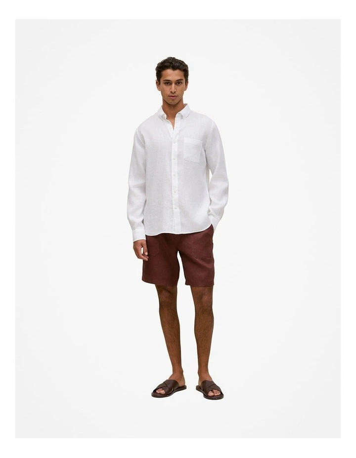 Regular Fit Linen Classic Long Sleeve Shirt in White image 2