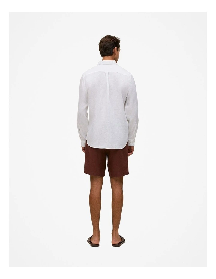 Regular Fit Linen Classic Long Sleeve Shirt in White image 5