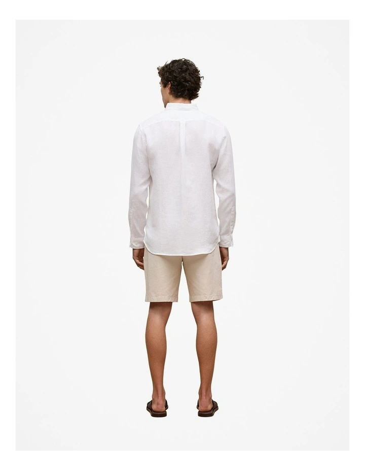 Regular Fit Linen Classic Long Sleeve Shirt in White image 6