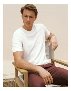 Cotton Linen Racking Stitch T-shirt in Parchment