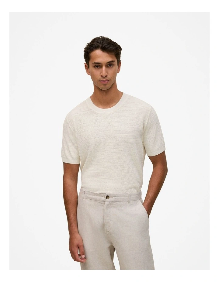 Cotton Linen Racking Stitch T-shirt in Parchment image 2
