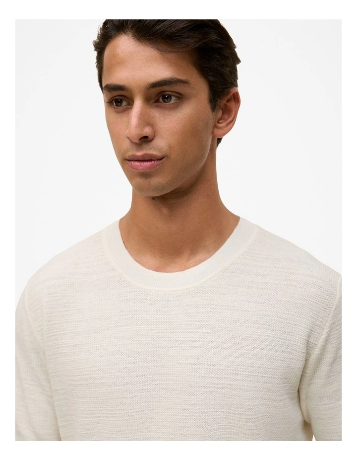 Cotton Linen Racking Stitch T-shirt in Parchment image 4