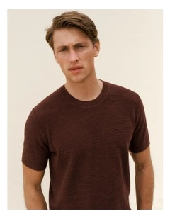 Cotton Linen Racking Stitch T-shirt in Espresso