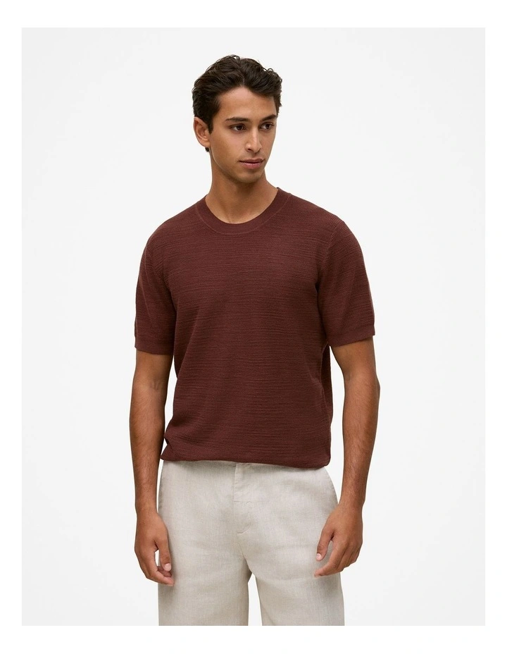 Cotton Linen Racking Stitch T-shirt in Espresso image 2