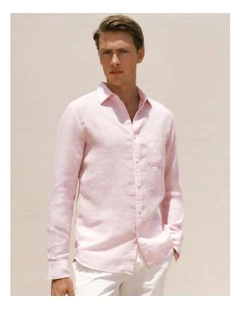 Regular Fit Linen Fine Stripe Shirt in Soft Lilac