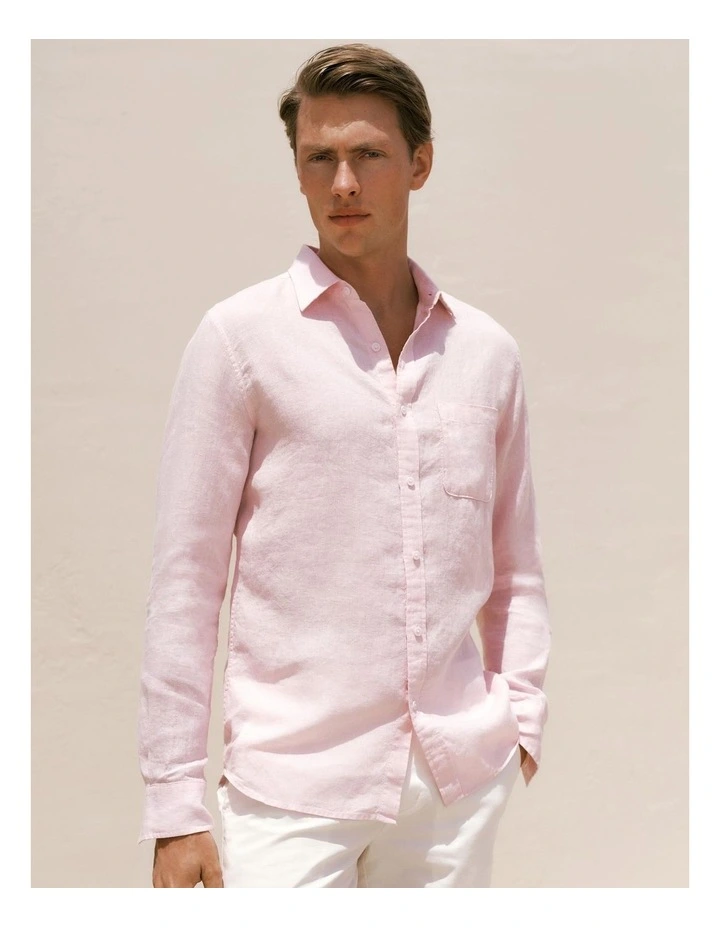 Regular Fit Linen Fine Stripe Shirt in Soft Lilac image 1