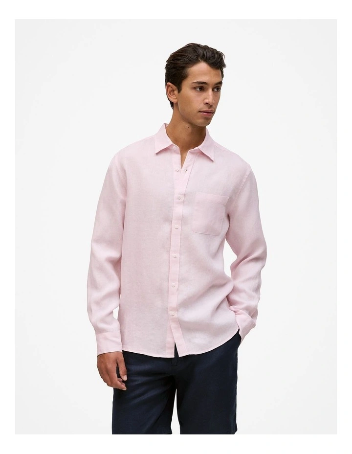 Regular Fit Linen Fine Stripe Shirt in Soft Lilac image 2