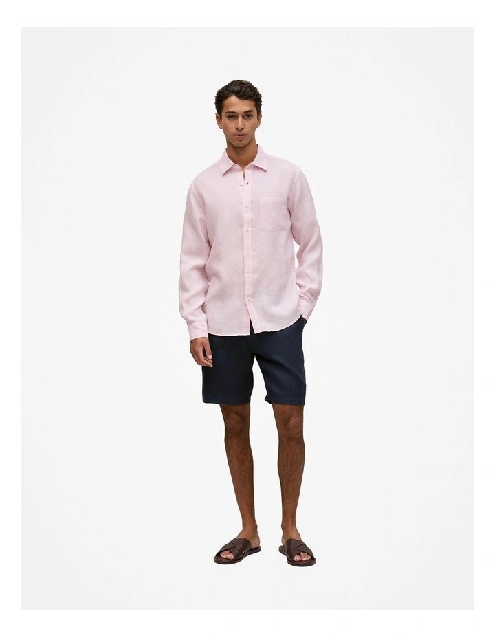 Regular Fit Linen Fine Stripe Shirt in Soft Lilac image 3