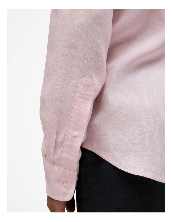 Regular Fit Linen Fine Stripe Shirt in Soft Lilac image 4