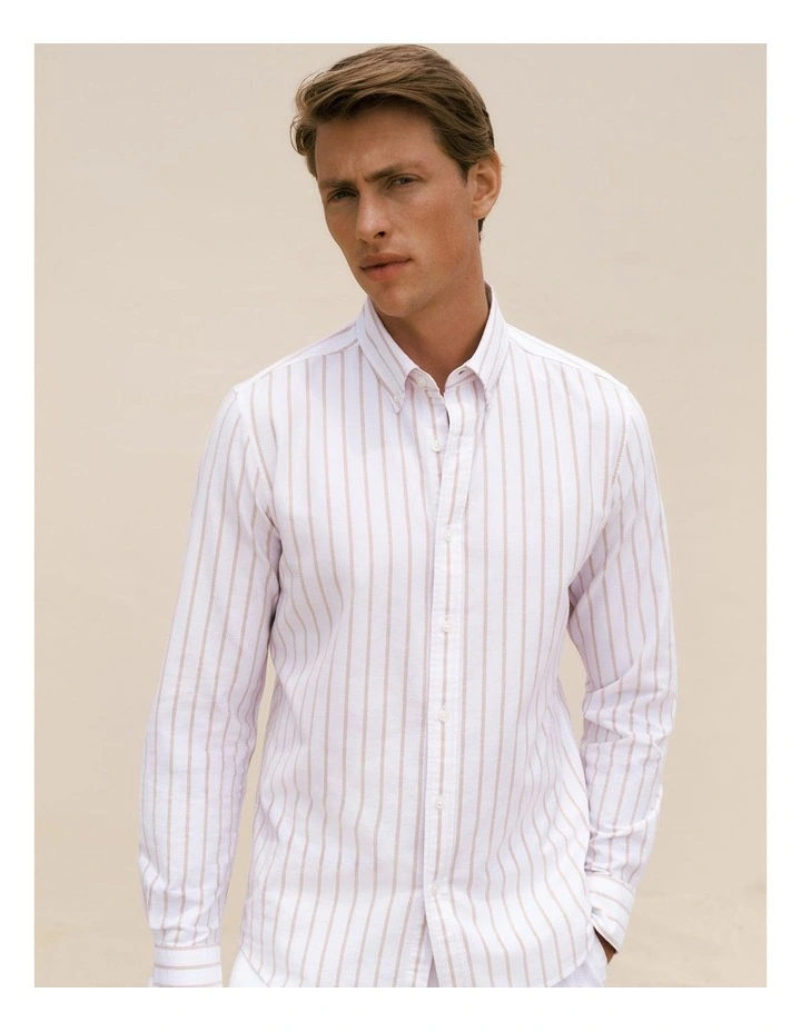 Regular Fit Yarn Dyed Stripe Oxford Shirt in White image 1