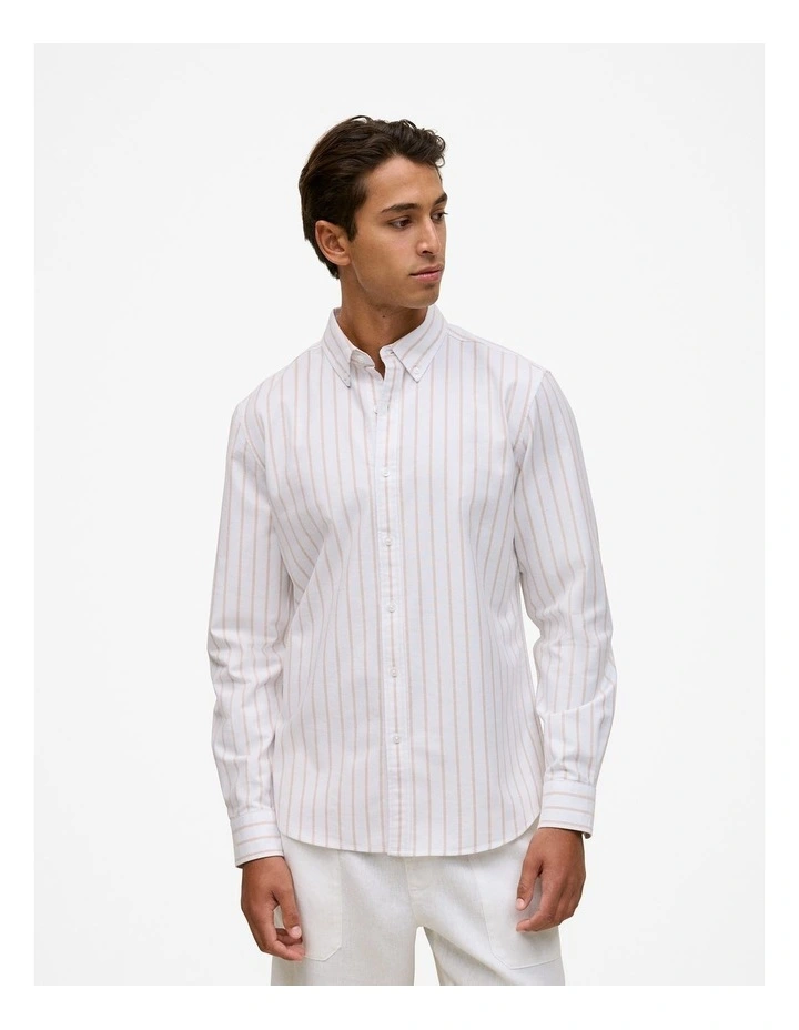 Regular Fit Yarn Dyed Stripe Oxford Shirt in White image 2