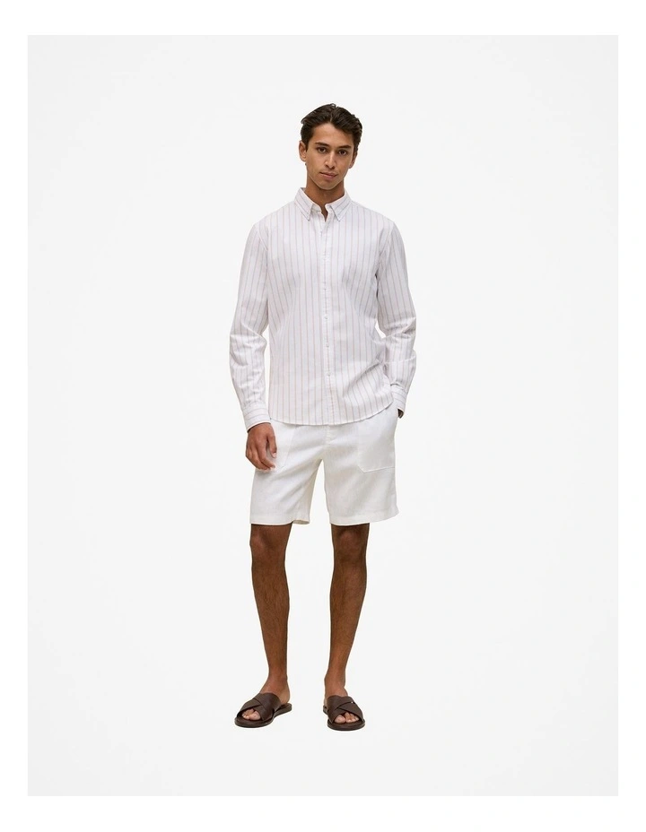 Regular Fit Yarn Dyed Stripe Oxford Shirt in White image 3