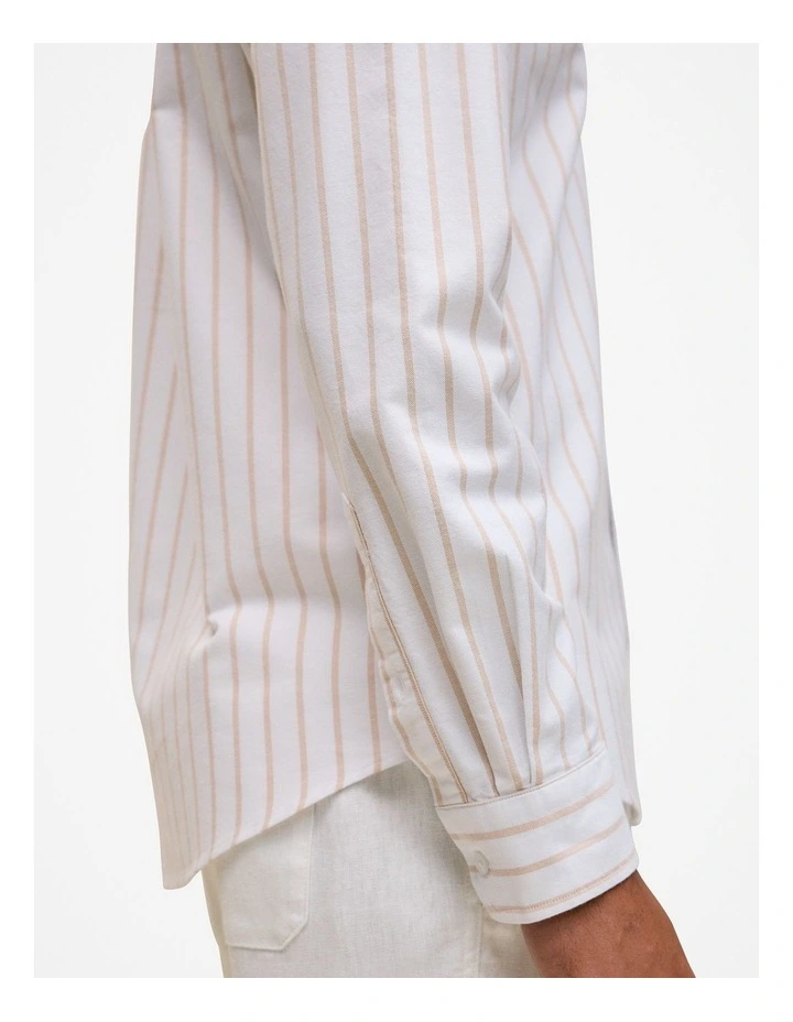 Regular Fit Yarn Dyed Stripe Oxford Shirt in White image 4