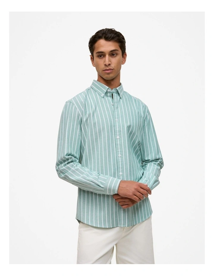 Regular Fit Yarn Dyed Stripe Oxford Shirt in Deep Green image 2