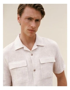 Linen Pocket Detail Short Sleeve Shirt in Flax