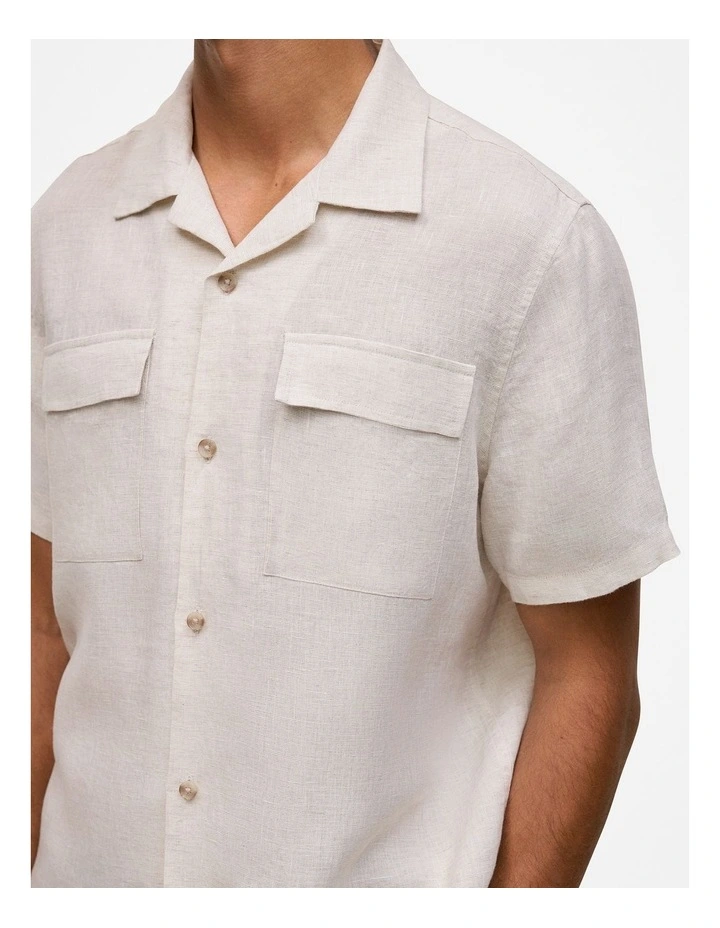 Linen Pocket Detail Short Sleeve Shirt in Flax image 4