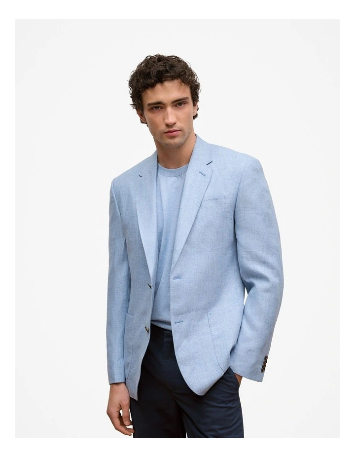 Regular Fit Yarn Dyed Linen Blazer in Dusty Blue image 2