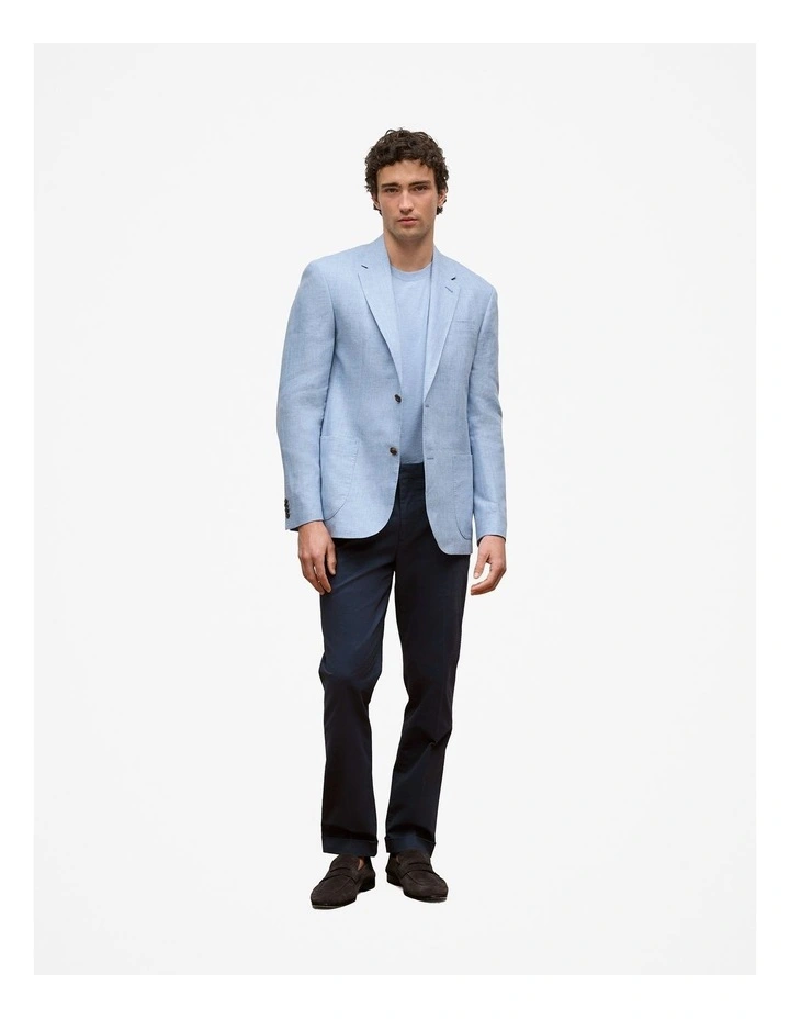 Regular Fit Yarn Dyed Linen Blazer in Dusty Blue image 3