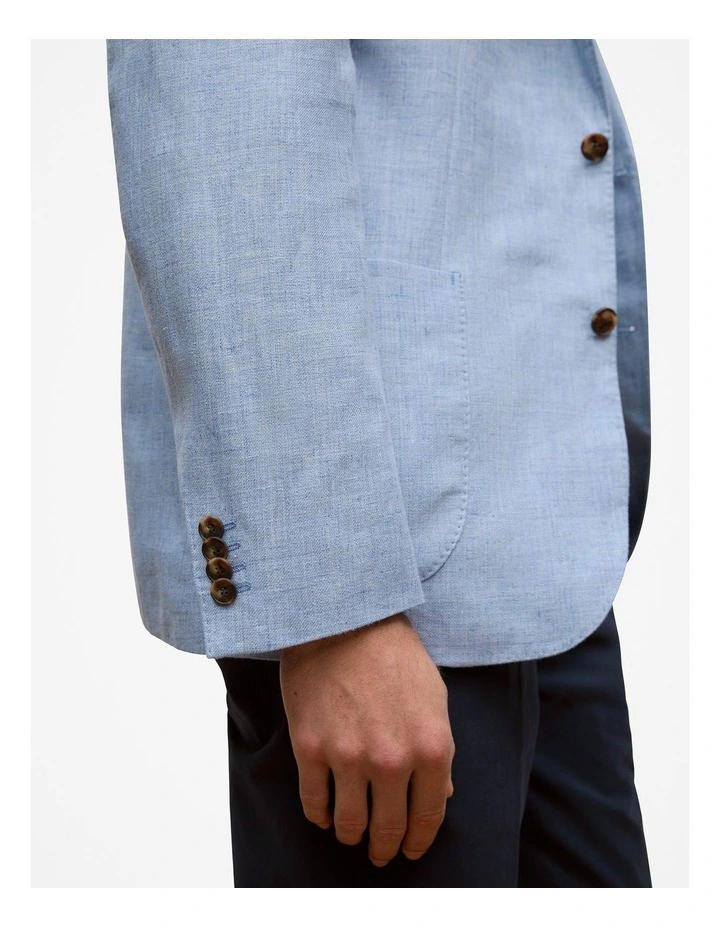 Regular Fit Yarn Dyed Linen Blazer in Dusty Blue image 4
