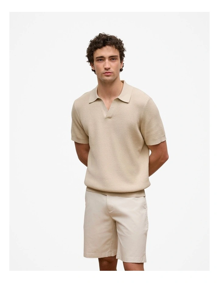 Texture Knit Short Sleeve Polo in Stone image 2