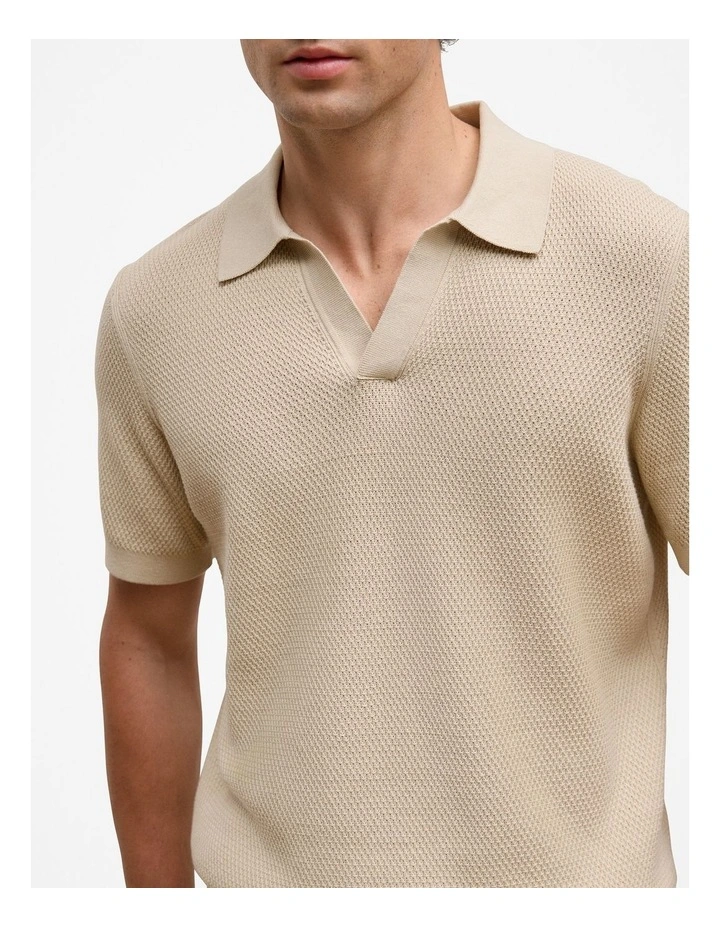 Texture Knit Short Sleeve Polo in Stone image 4
