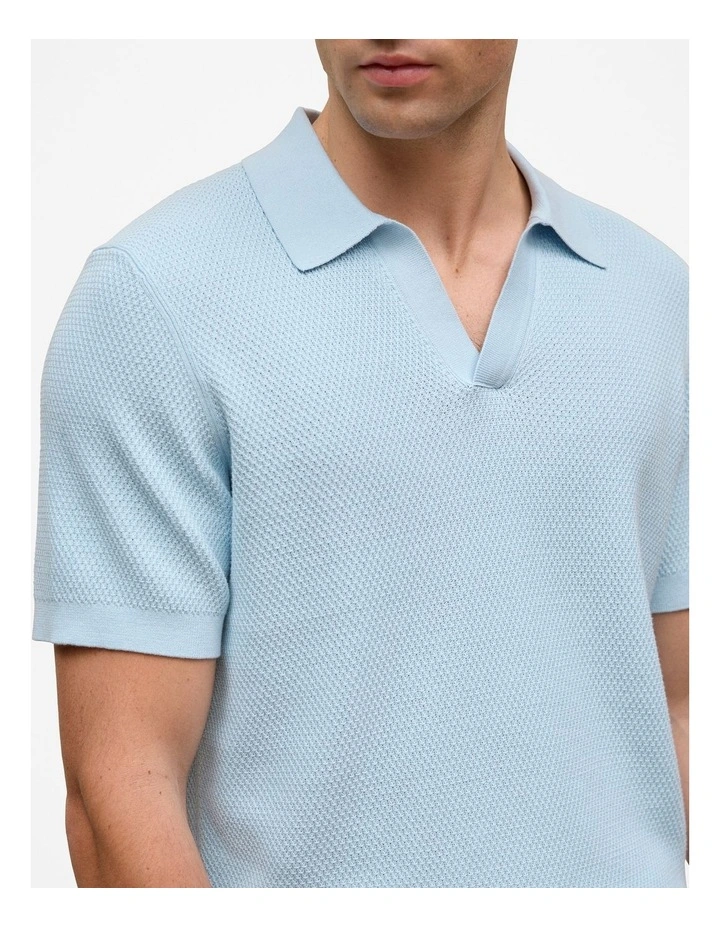 Texture Knit Short Sleeve Polo in Soft Blue image 3