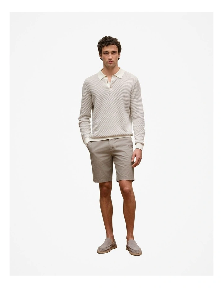 Linear Texture Knit Long Sleeve Polo in Ivory image 3