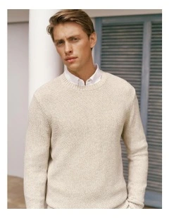 Linen Cotton Texture Knit Crew in Flax