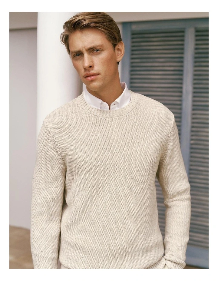 Linen Cotton Texture Knit Crew in Flax image 1