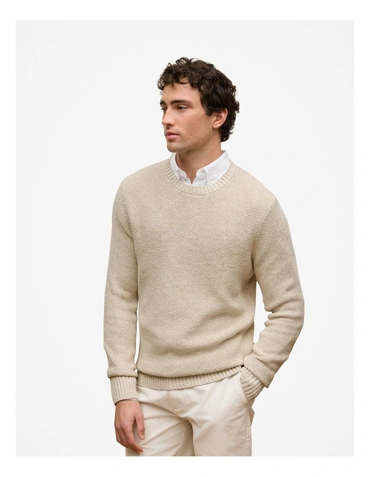 Linen Cotton Texture Knit Crew in Flax image 2