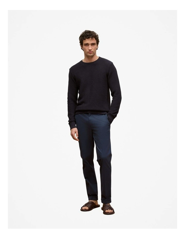 Linen Cotton Texture Knit Crew in Navy image 2