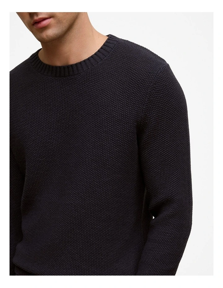 Linen Cotton Texture Knit Crew in Navy image 3