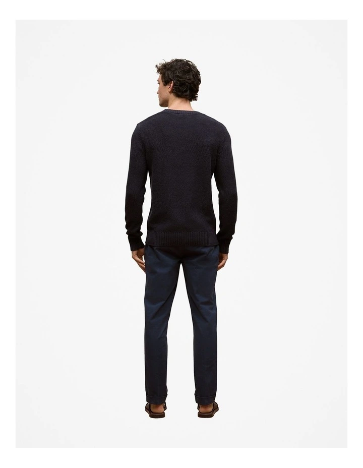 Linen Cotton Texture Knit Crew in Navy image 4