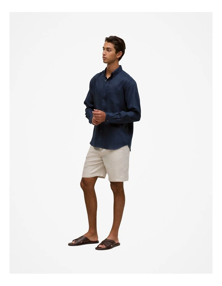 Regular Fit Linen Classic Long Sleeve Shirt in Navy image 4