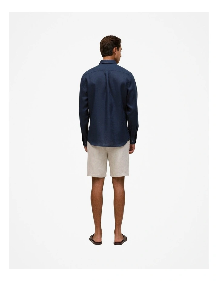 Regular Fit Linen Classic Long Sleeve Shirt in Navy image 5
