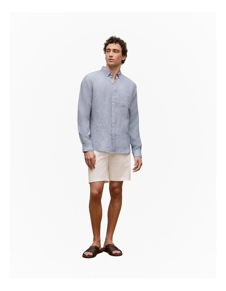 Regular Fit Yarn Dyed Linen Grid Shirt in Navy image 2