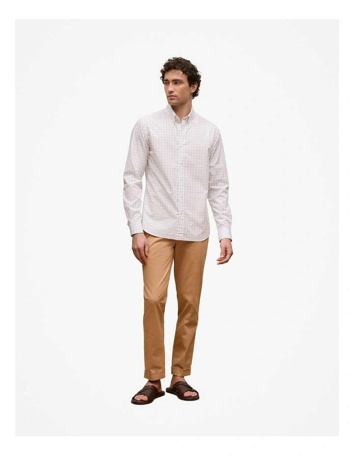 Regular Fit Cotton Poplin Check Shirt in White image 2