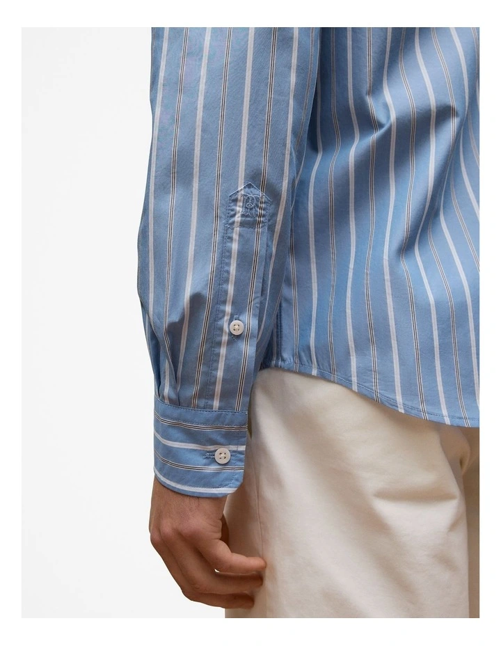 Regular Fit Poplin Stripe Long Sleeve Shirt in Dusty Blue image 4
