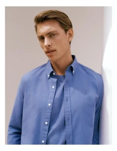 Regular Fit Cotton Oxford Monogram Shirt in Dusty Blue