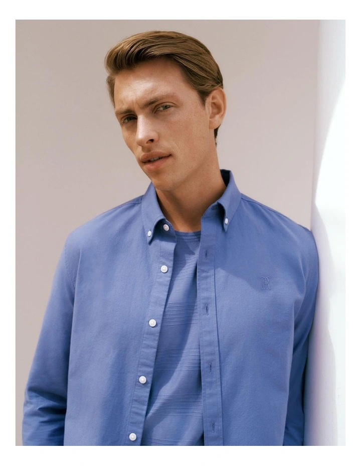 Regular Fit Cotton Oxford Monogram Shirt in Dusty Blue image 1