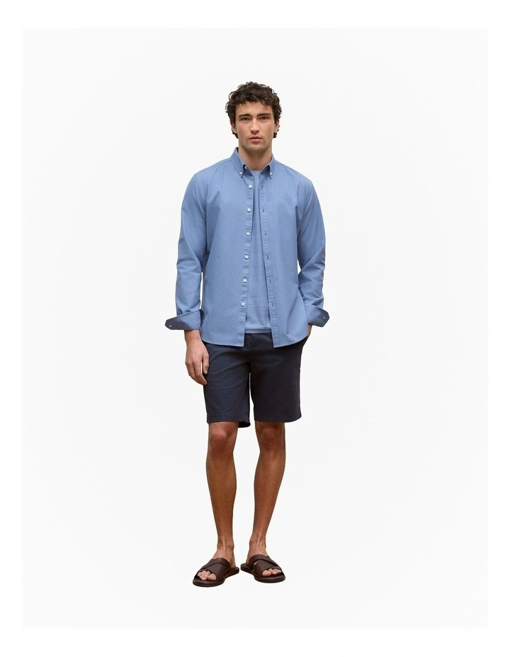 Regular Fit Cotton Oxford Monogram Shirt in Dusty Blue image 3